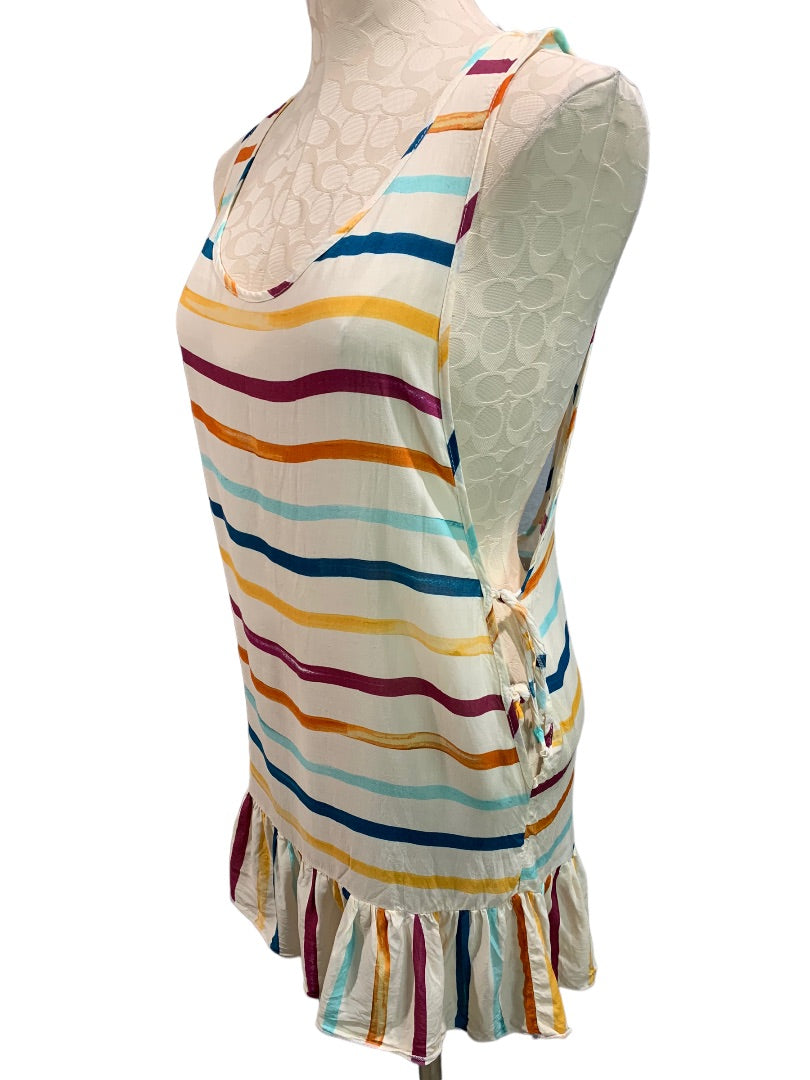 XS Chelsea28 Women's Multicolor Stripe Sleeveless Top Ruffle Hem