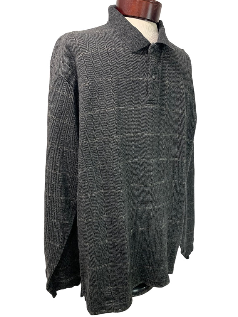 XXL Izod Men's Long Sleeve Polo Shirt Gray  Plaid