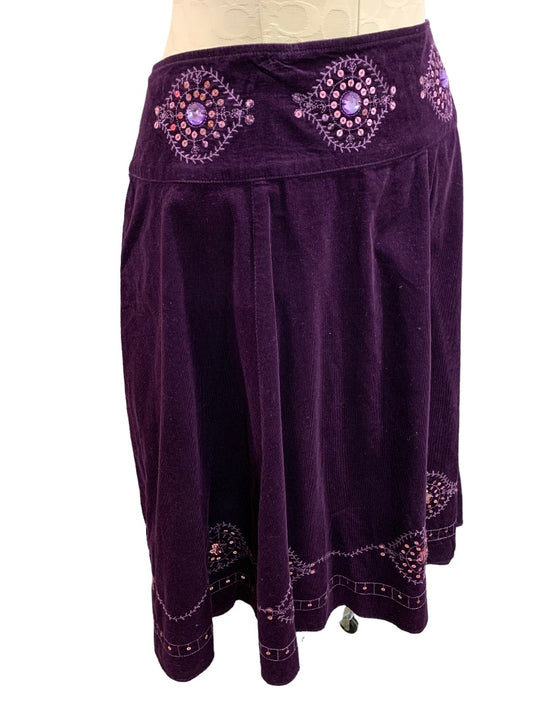 Size 12 Relativity Purple Corduroy Embellished A-Line Skirt New Midi Mid Calf