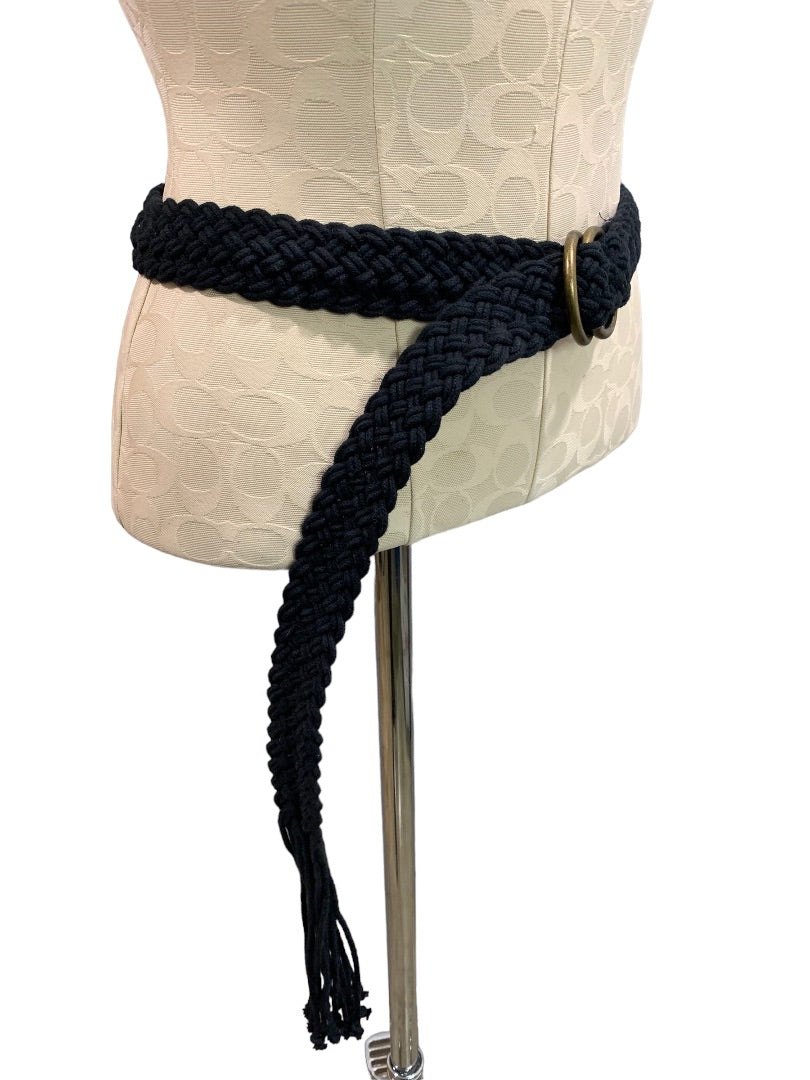 Size 14P Petite Women's Vintage Black Woven Belt Adjustable O-Ring to 44"