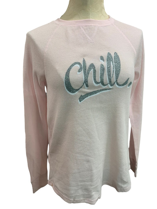 Small Xhilaration Pink Thermal Long Sleeve Top "Chill" Silver Glitter