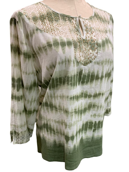 Size 14P Alfred Dunner Petites Women's Green Tie Dye Boho Style Blouse Popover