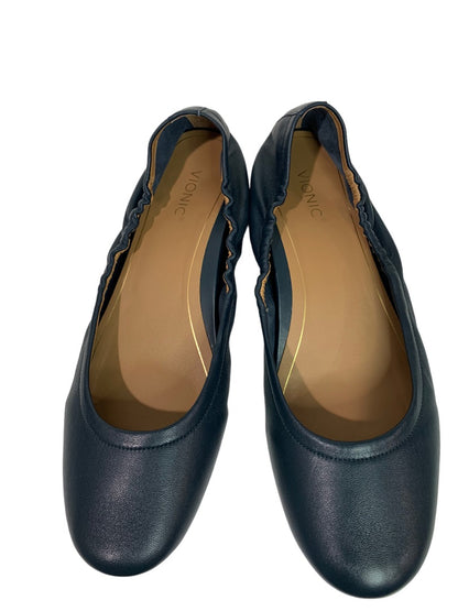 Size 11M Vionic Women's New Navy Blue Leather Ballet Flats Alexa