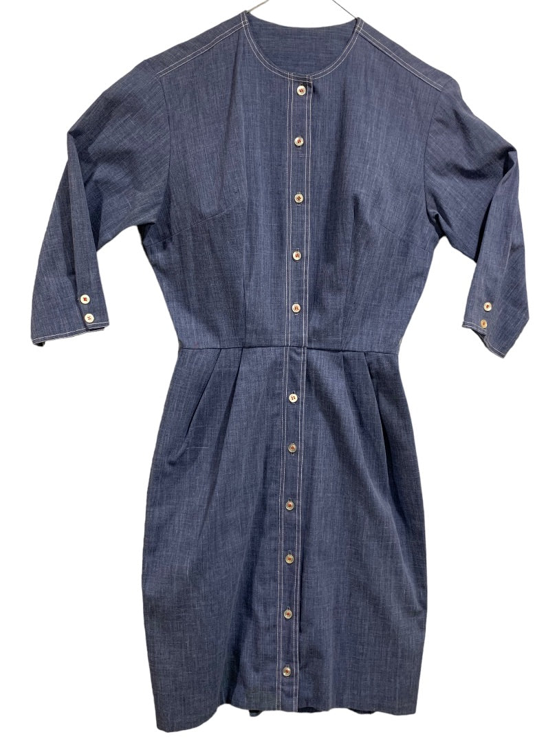 AnR Jr. Cotton Lightweight Denim Shirt Dress A-Line Pockets 1960s Vintage