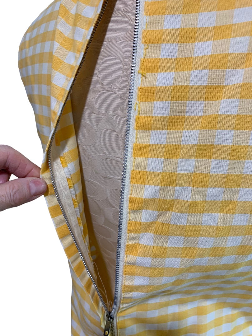 Day Dress Yellow Gingham 1960s House Dress Pockets Sleeveless