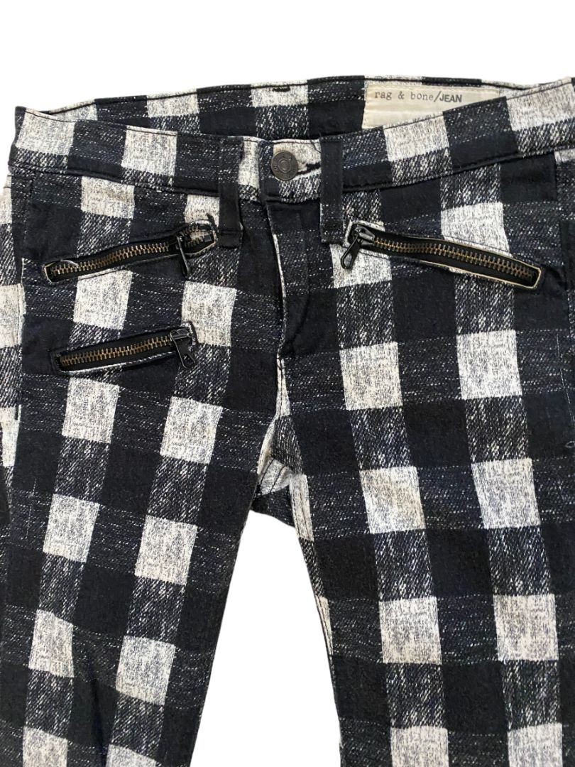 24 Rag & Bone Black and White Checked Skinny Jeans Zippers