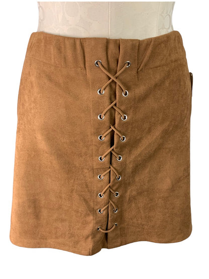 Large Suzette Collection Junior Women's Brown New Microfiber Faux Suede Pull On Mini Skirt