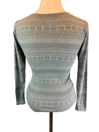 Small 32 Degrees Heat Women's Gray Fair Isle Print Scoop Neck Base Layer Shirt