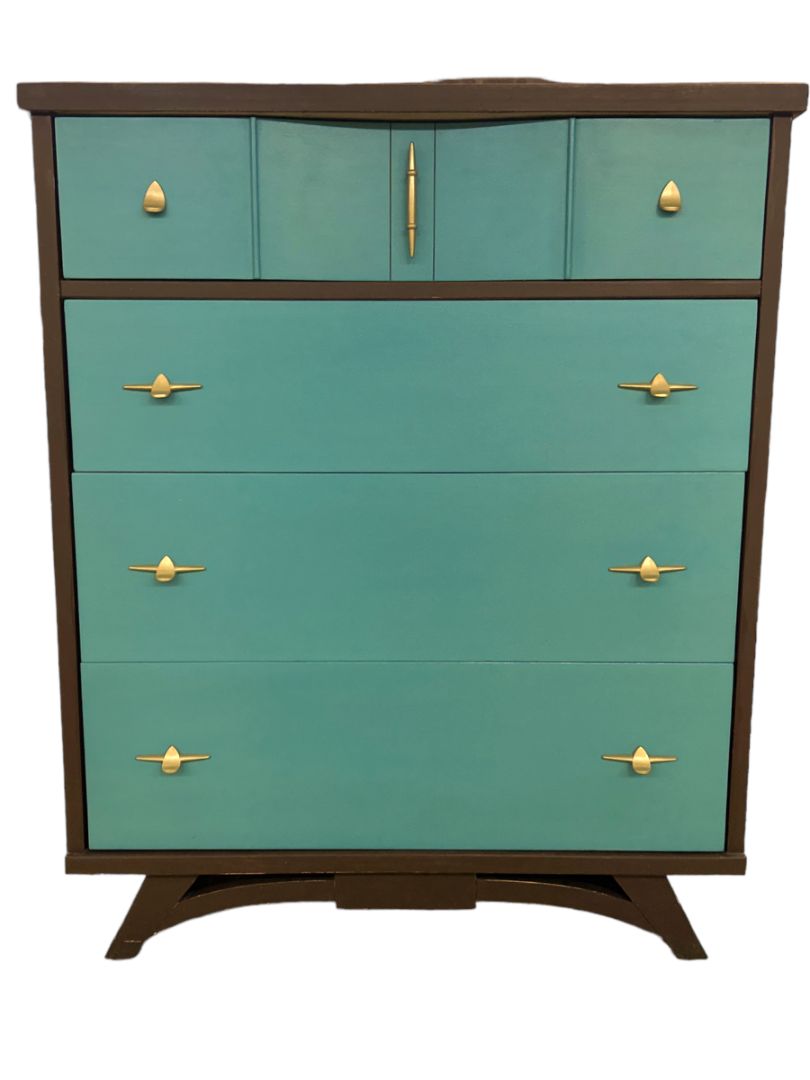 Midcentury Modern ReFab Dresser Painted Teal Brown Mainline by Hooker