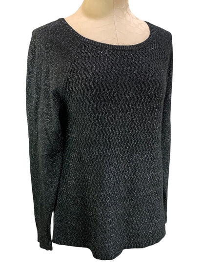 Medium Loft Women's Black Metallic Silver Thread Pullover Sweater