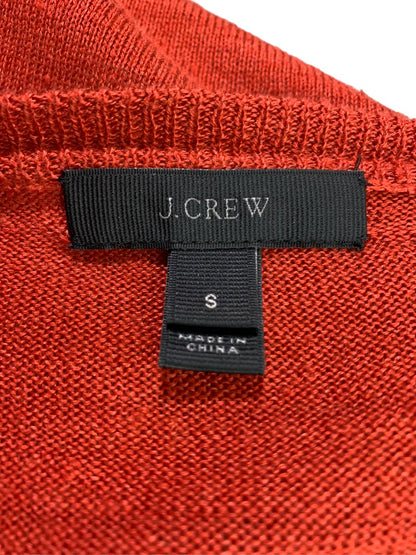 Small J.Crew Women's 100% Linen Sweater Reddish Orange G5362 Pom Pom Trim