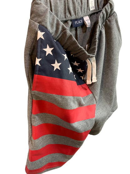 Large (10/12) The Children's Place Boy's Pull On Sweatshorts Gray USA Flag New