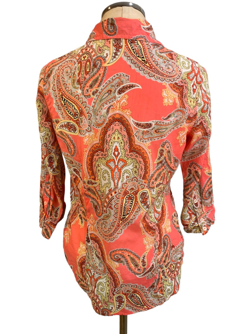 Medium Van Heusen Women's Coral Paisley Button Up 3/4 Sleeve Blouse