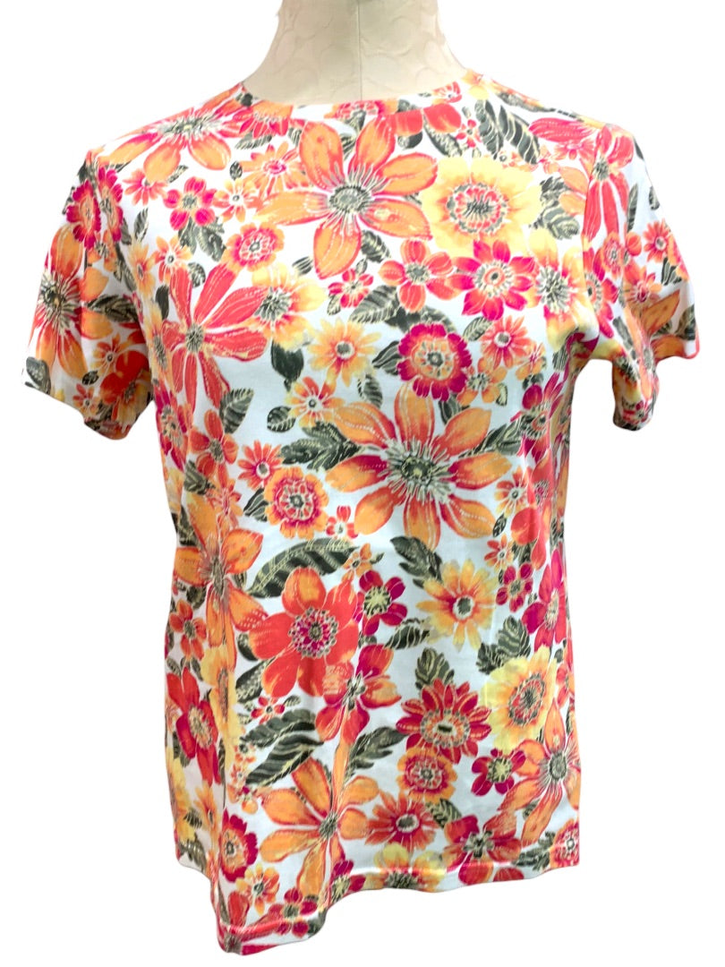 Medium Petite Studio Works Women's Short Sleeve Floral Print Tshirt