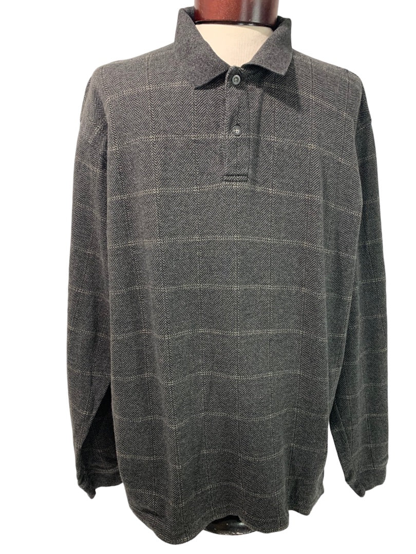 XXL Izod Men's Long Sleeve Polo Shirt Gray  Plaid