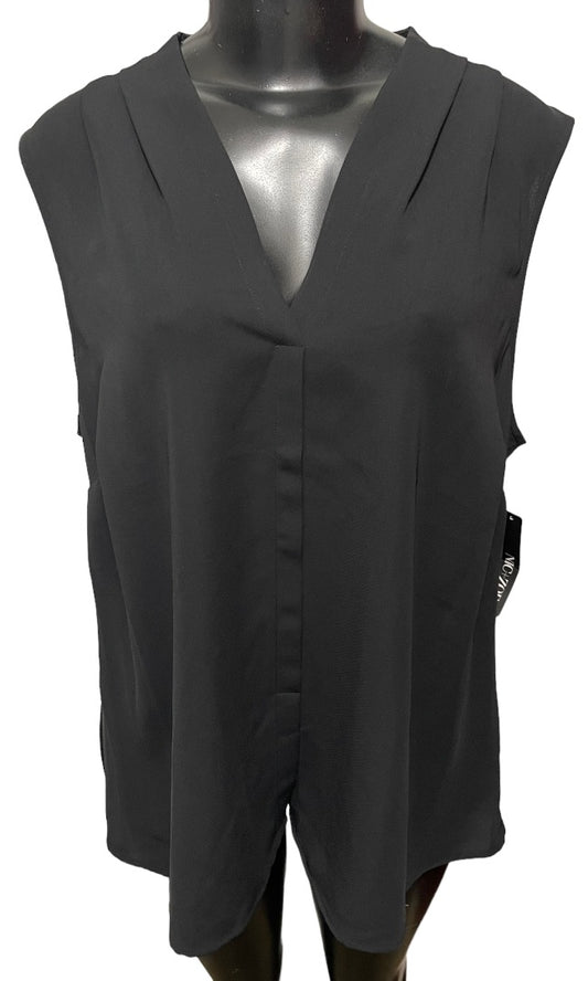 1X Nic + Zoe Sleeveless Black Onyx Womens Popover Blouse New Split Neck