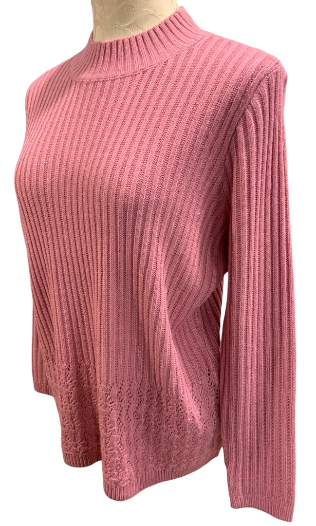 Large Petite Napa Valley Women's New Blossom Pink Pullover Sweater Open Knit Details