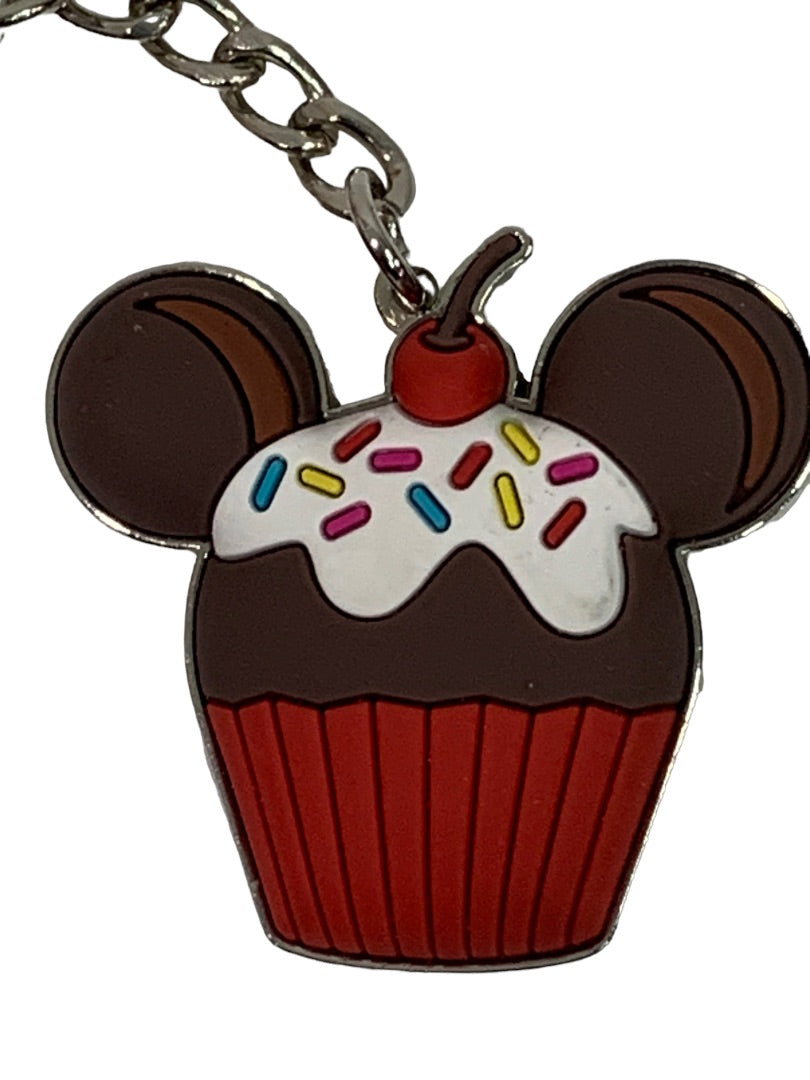 Disney Micky Mouse Cupcake Keychain Key Ring Metal Silvertone