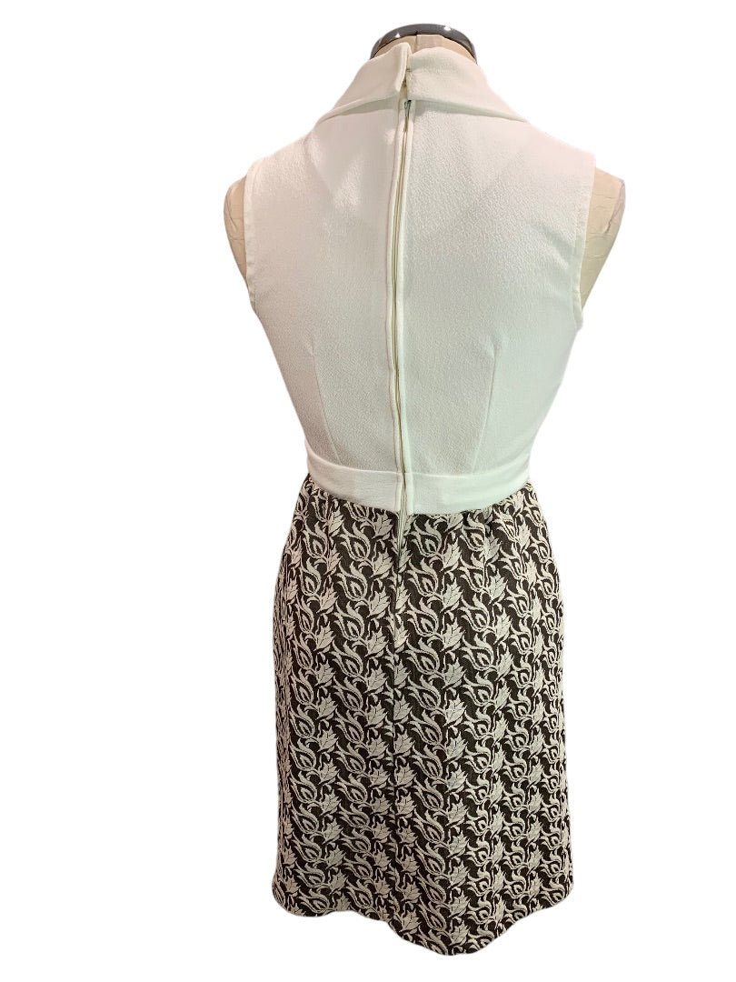 1960s Vntage Polyester Dress Brown White Sleeveless Union Label Retro