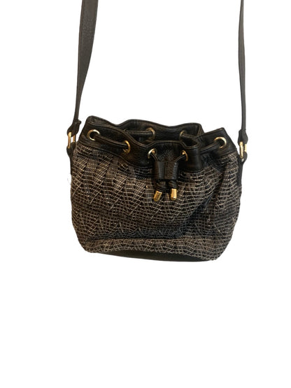 Poverty Flats Woven Faux Black Leather Crossbody Drawstring Bag