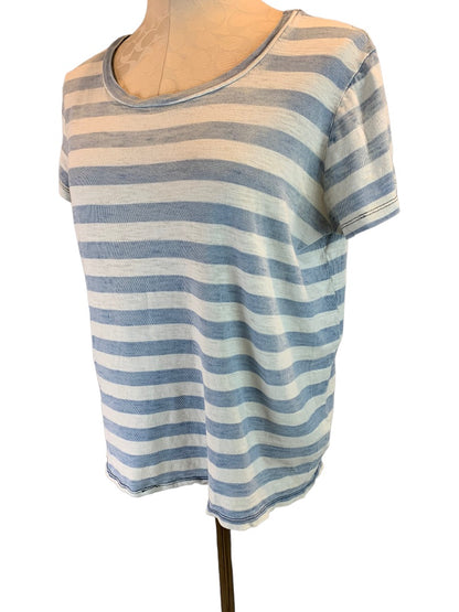 Medium KAIN Label Women's Blue and White Stripe Tshirt Short Sleeve