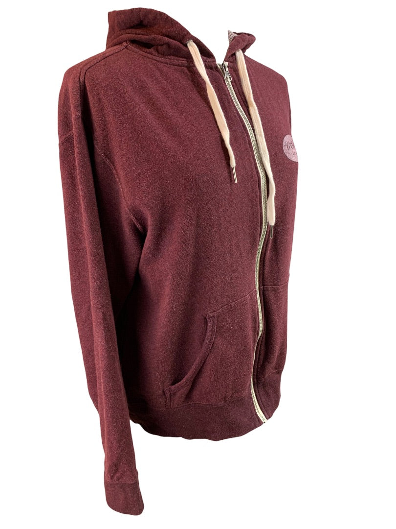 Medium "Maine Blue Hill" Women's Merlot Zip Up Hoodie Distressed Look