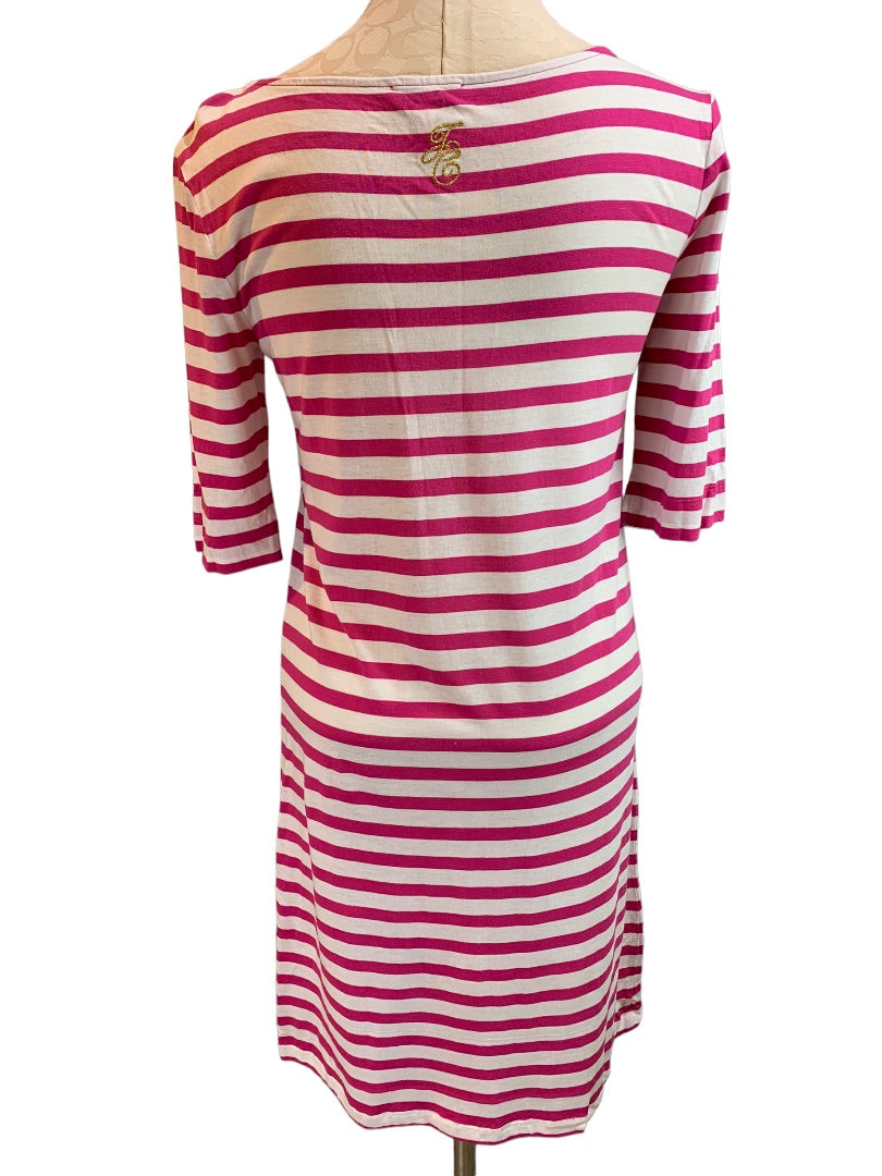 Medium Juicy Couture Women's Fuschia White Striped Tshirt Dress