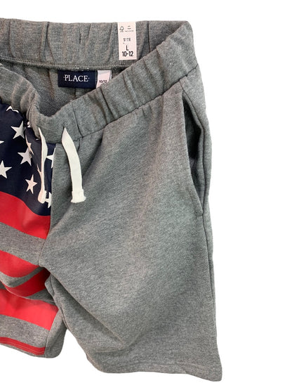 Large (10/12) The Children's Place Boy's Pull On Sweatshorts Gray USA Flag New