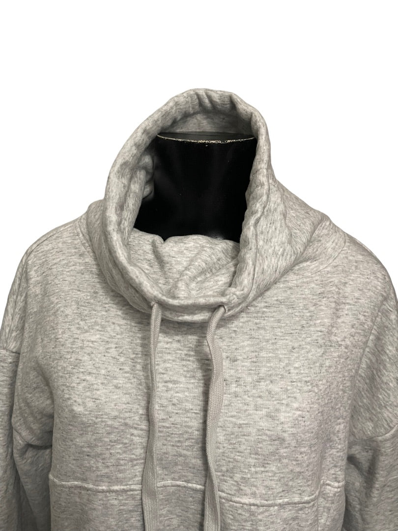 XS UGG Fleece Lined Funnel Cowl Neck Sweatshirt Pockets Gray