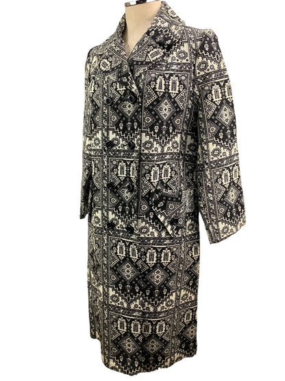 Size 12 Vintage 1960s Woven Tapestry Women's Jacket Coat Trench Style