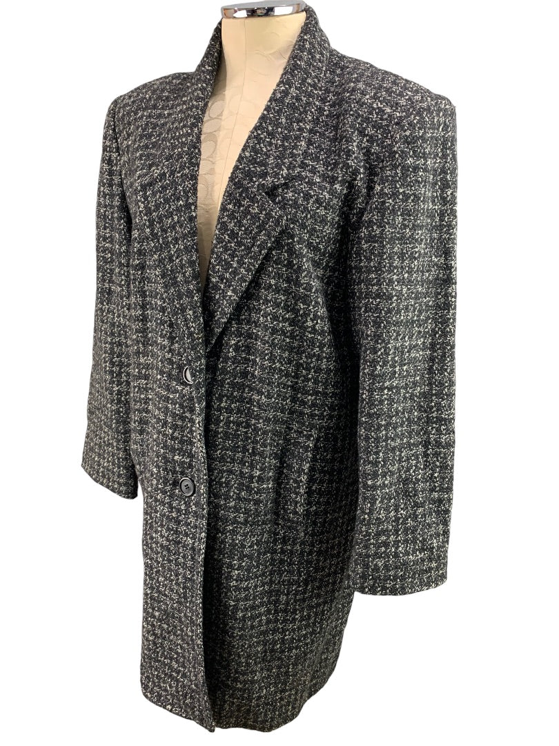 Size 5/6 Peabody House Women's Black White Tweed Coat Vintage 1990