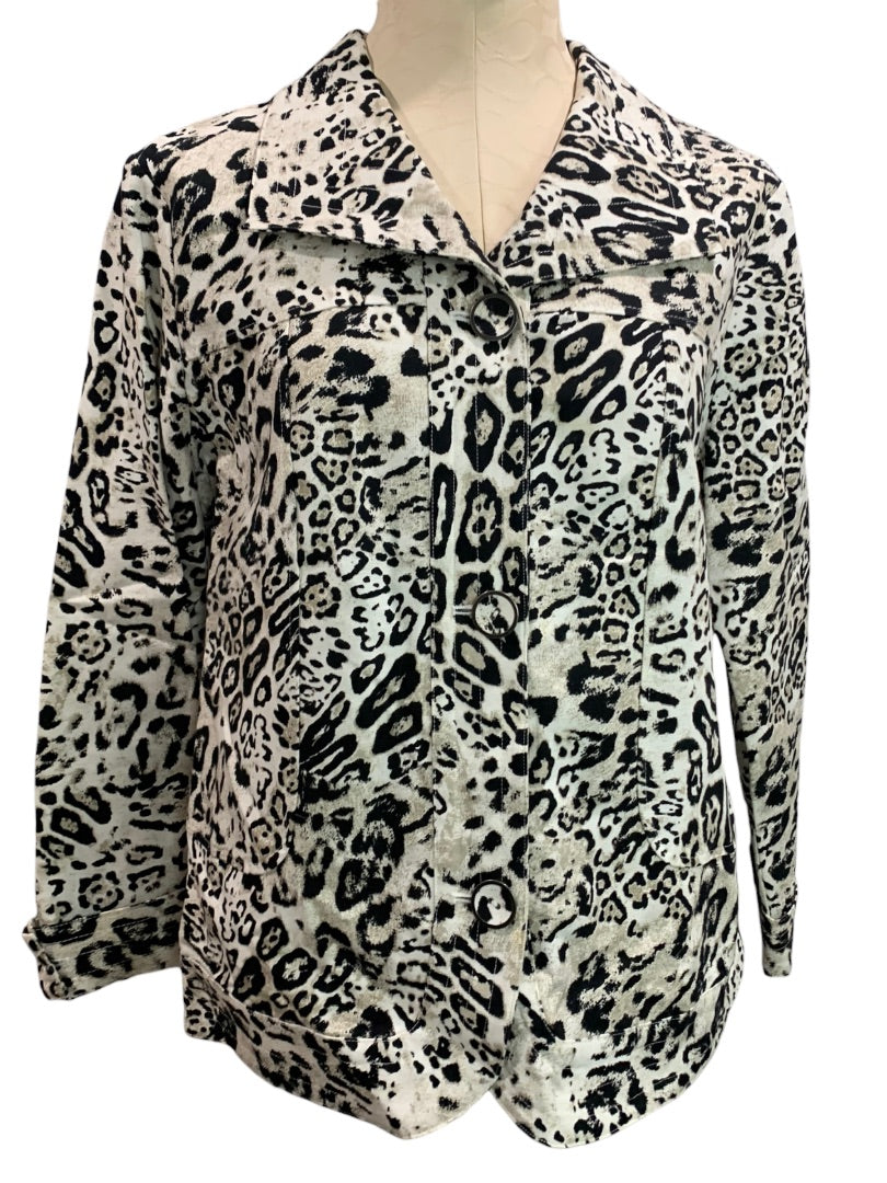 Large (12) Chico's Women's Animal Print Cotton Canvas White Black Brown