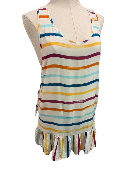 XS Chelsea28 Women's Multicolor Stripe Sleeveless Top Ruffle Hem