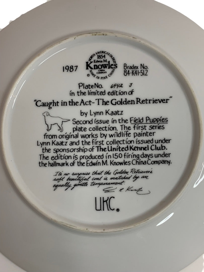 1987 Knowles Collectible Plate Lynn Kaatz " . . . Golden Retriever" 8.5" Diameter