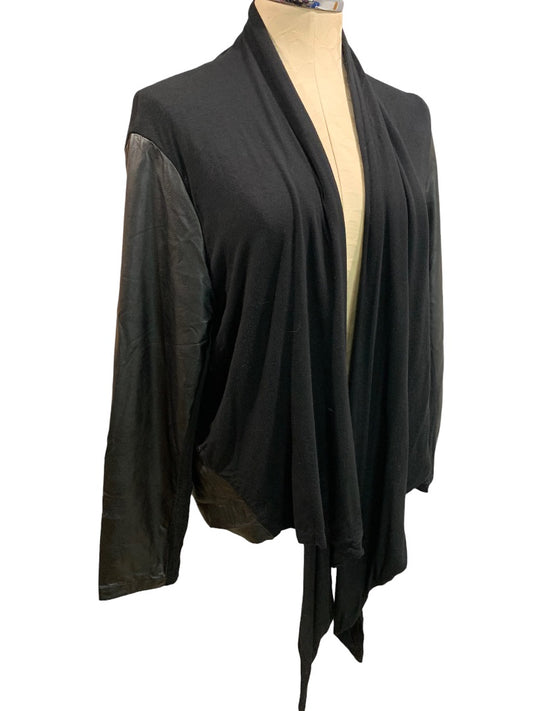 14W Amanda + Chelsea Women's Open Cardigan Vegan Leather Trim Black