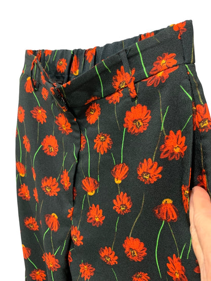 Size 2 H&M Women's Black Poppy Print Pants Partial Elastic Waist