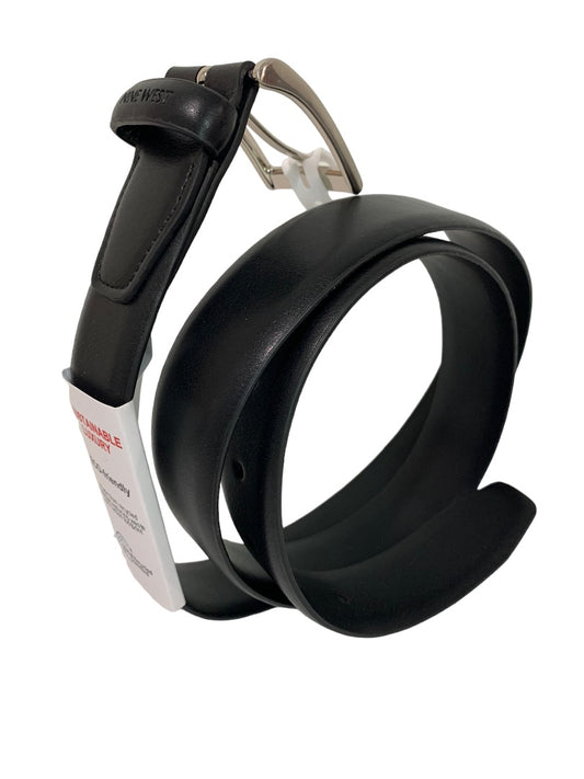 Large (38-40) Nine West Men's New Black Vegan Leather Belt Silvertone Sustainable Luxury