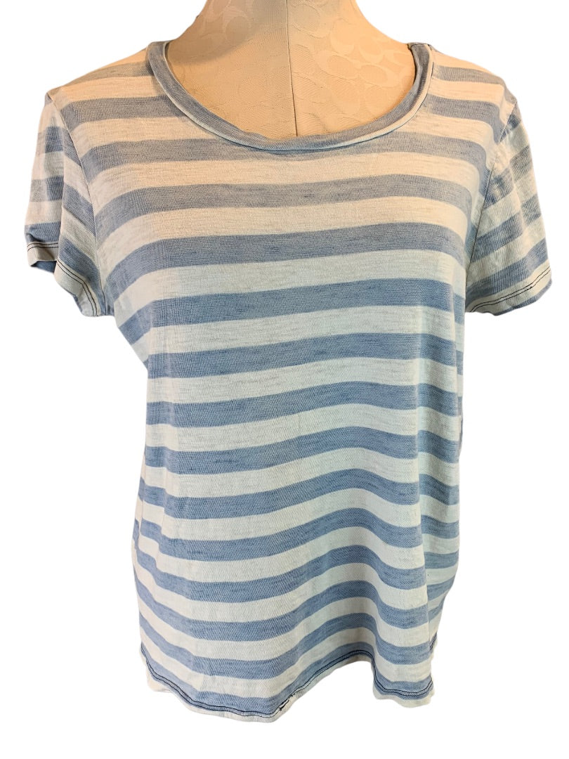 Medium KAIN Label Women's Blue and White Stripe Tshirt Short Sleeve