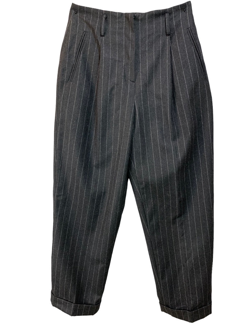 8P Andrea Viccaro Petite Women's Dark Gray Wool Pants Pinstripe Suit Pants Vintage Y2K