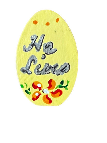 Handmade Painted Wooden Egg Brooch Easter He is Risen Pin 1.75" x 1"