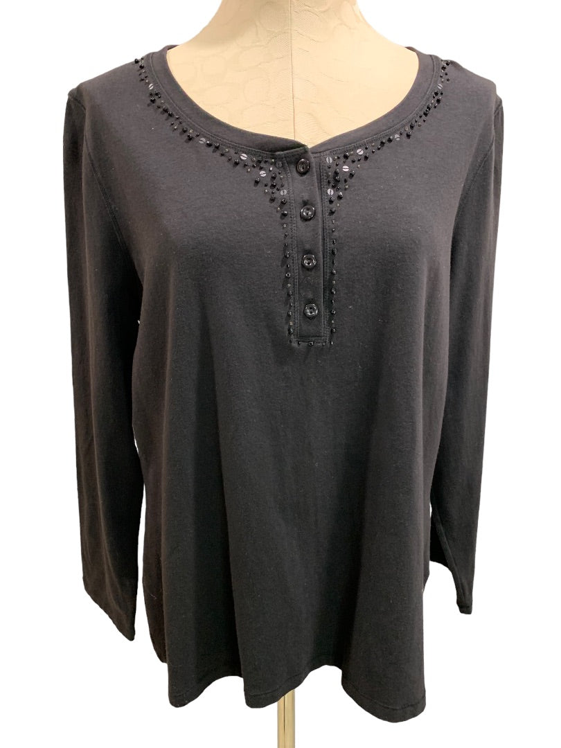 XL Covington Sport Signature Fit Women's Black Beaded Pullover Top