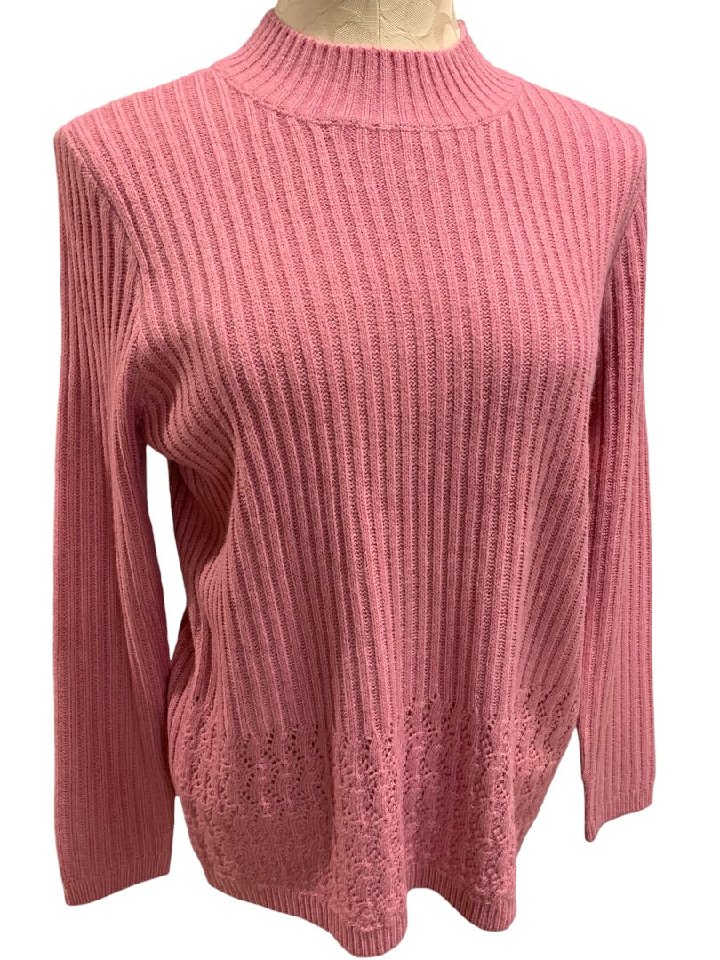 Large Petite Napa Valley Women's New Blossom Pink Pullover Sweater Open Knit Details