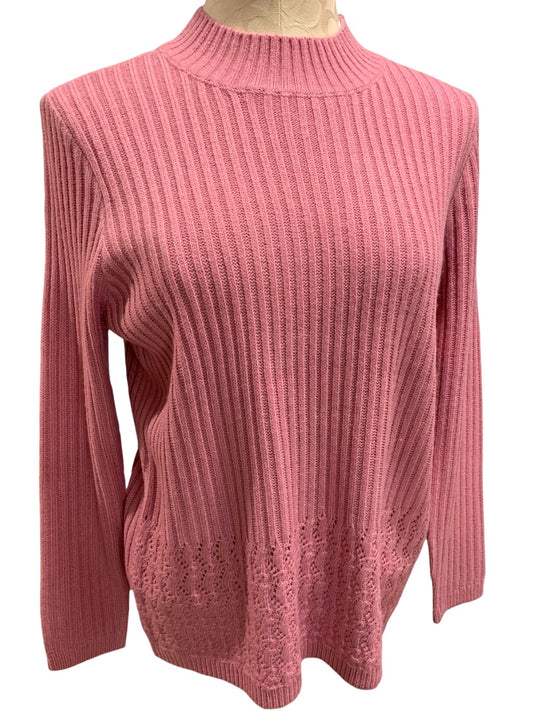 Large Petite Napa Valley Women's New Blossom Pink Pullover Sweater Open Knit Details