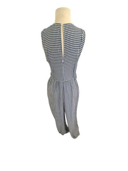 NWT LUSH Check Jumpsuit Medium Blue and White Wide Leg Crepe Sleeveless