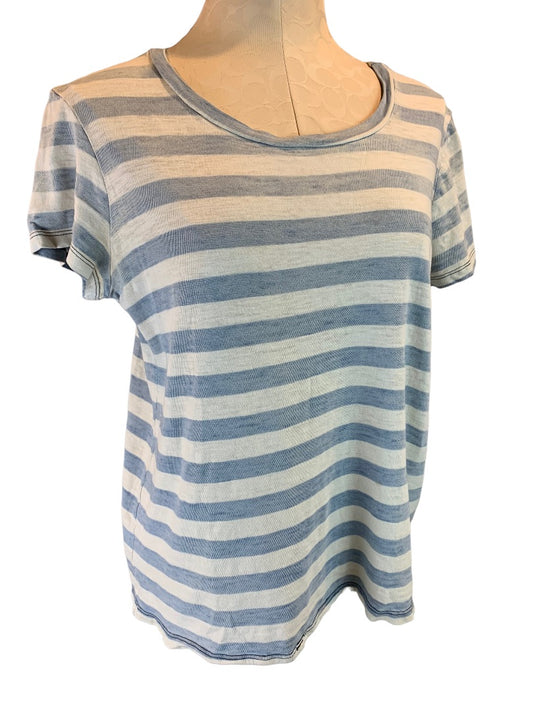 Medium KAIN Label Women's Blue and White Stripe Tshirt Short Sleeve