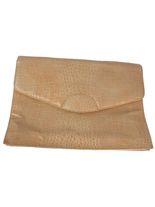 Vintage 1990s Genuine Patent Leather Embossed Croc Print Clutch Beige