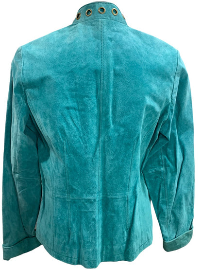 Large RuffHewn Women's Teal Suede Moto Style Full Zip Jacket