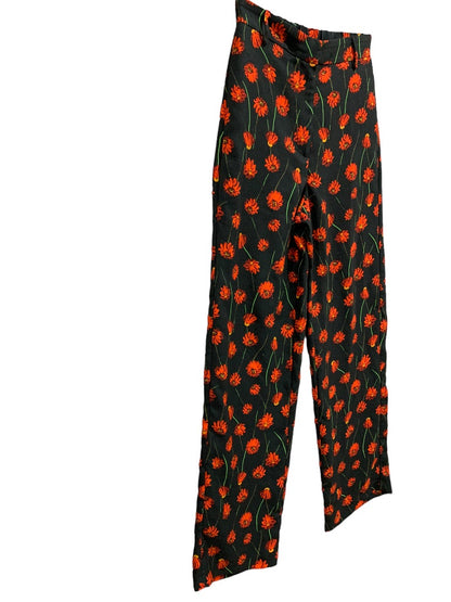 Size 2 H&M Women's Black Poppy Print Pants Partial Elastic Waist