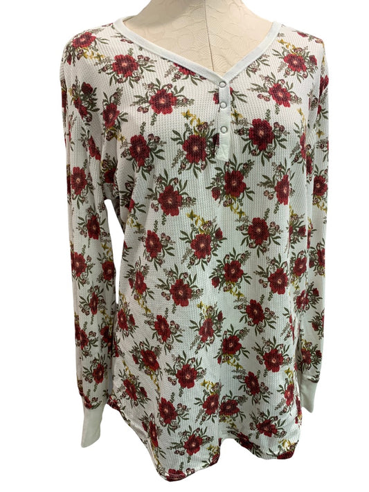 1X Bobbie Brooks Lightweight Floral Thermal V-Neck Top Shirt