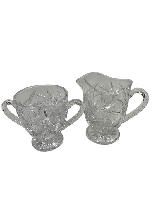 Vintage Clear Cut Pinwheel Crystal Footed Creamer and Sugar Bowl Set
